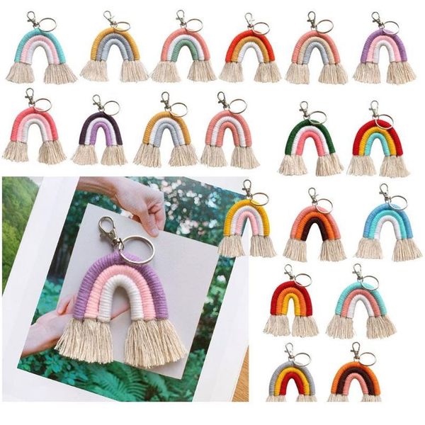 

weaving rainbow keychains for women boho handmade key holder keyring macrame bag charm car hanging jewel qylrqq