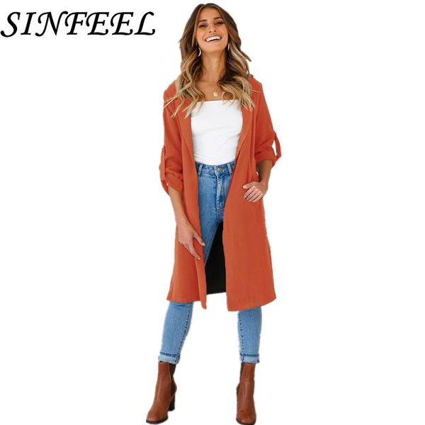 

sinfeel women elegant trench coat long sleeve spring autumn fashion street wear korean long trench femme outwear casaco feminino, Tan;black
