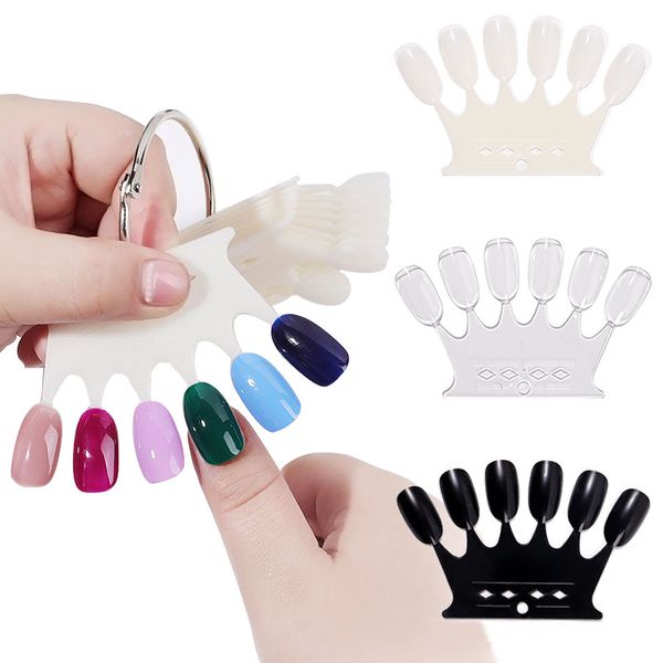 

6*10pcs crown shape false nail tips plastic polish swatch natural/clear/black nail art display showing shelf diy manicure tools