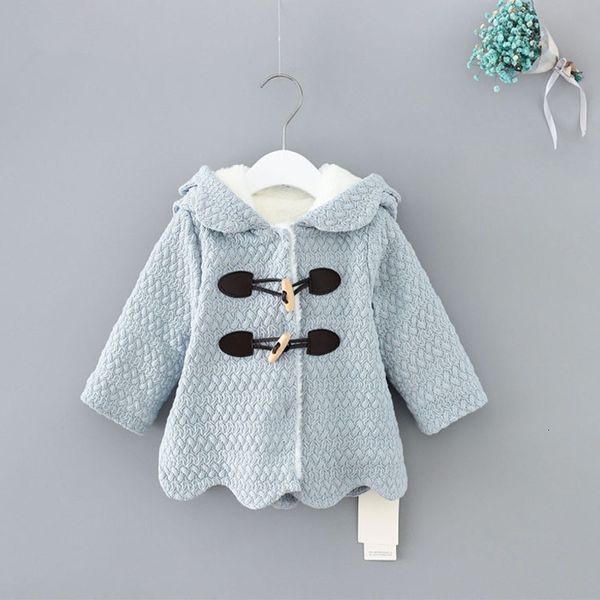 

2021 new winter hooded children clothes girls jackets cardigan baby kids infants coat veet warm horn buckle outwear 0-2y jq4l, Blue;gray