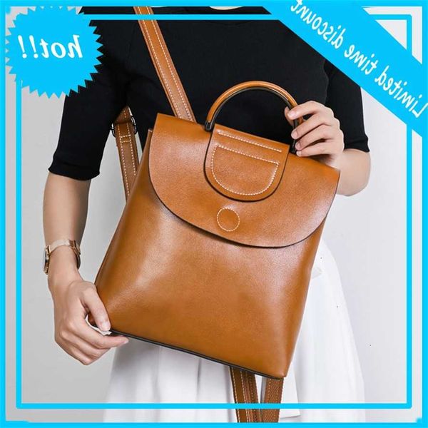 

2020 oil wax skin women's bag new korean fashion versatile leather backpack