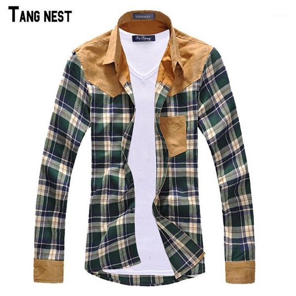 

men's casual shirts tangnest men shirt vintage -selling men's fashion plaid splicing male long-sleeved mcl0901, White;black
