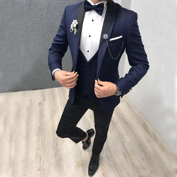 

navy blue shawl lapel 3 pieces wedding tuxedos for man slim fit mens wedding suits groom suits tuxedo prom party1, White;black
