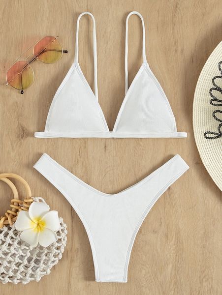 

rib high cut bikini swimsuit a4z4#, White;black