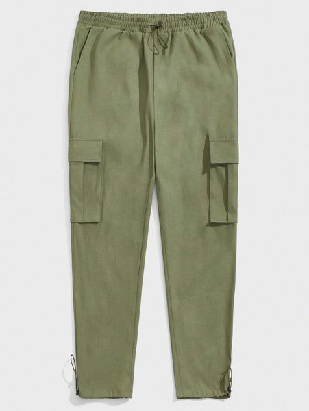 

men drawstring pocket detail pants 18rg#, Black