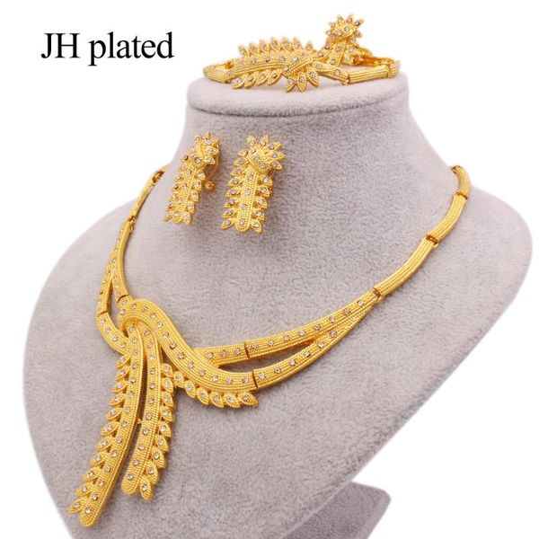 

gold color wedding jewelry set gifts for women dubai 24k necklace earrings pendants bracelet ring ornament african jewellery set, Silver