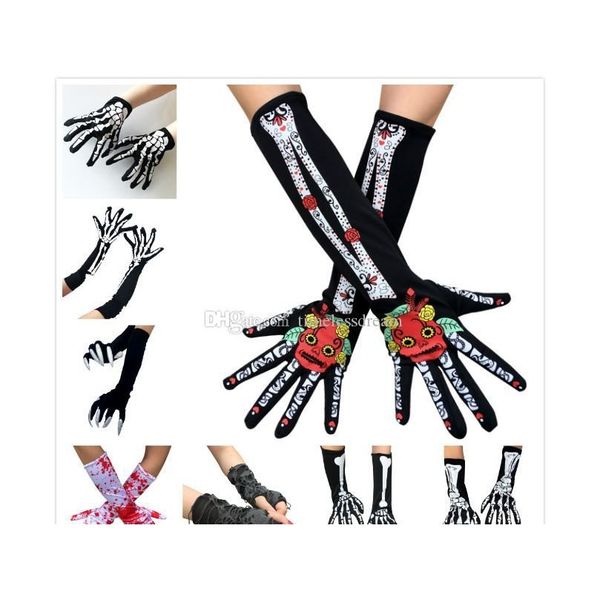 

8 styles halloween gloves creative winter warm punk gothic skeleton halloween long short horror skull claw bone gloves for women men