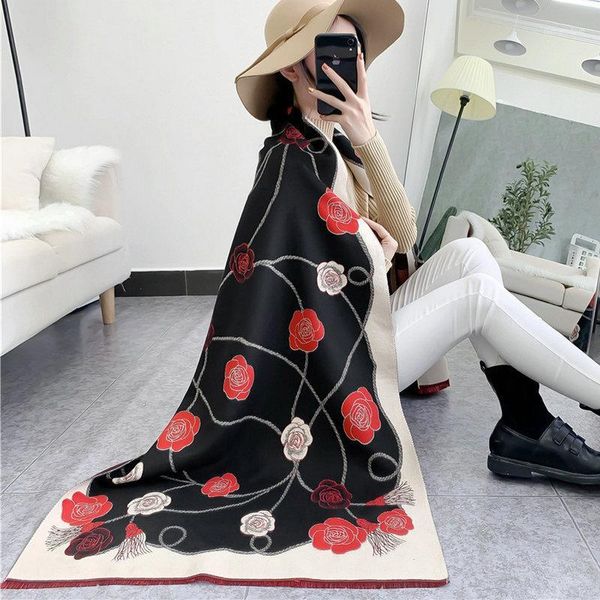 

autumn winter cashmere scarf women designer double-sided camellia print blanket scarves ladies shawl and wraps my20261, Blue;gray