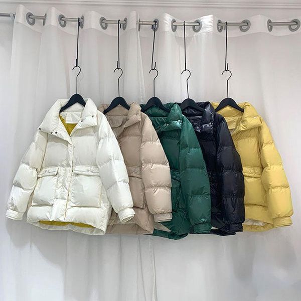 

women's down & parkas stand collar jacket short 2021 fashion winter bread coat female white duck casual wild clothing, Black