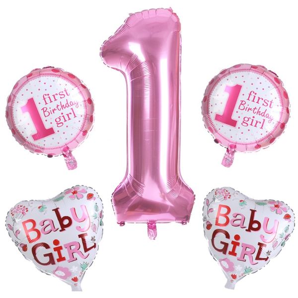 

5 шт. baby 1-й день рождения фольга звезда сердца воздушные шары ребёнок девушка 1 лет день рождения вечеринка украшения h jllqmy