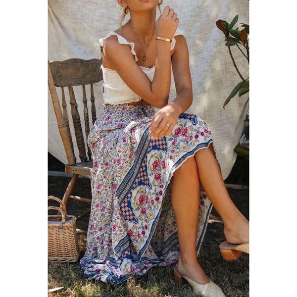 

women maxi skirt bohemian style gypsy casual beach skirts 2020 summer boho hippie long women skirt falda mujer moda jupe, Black