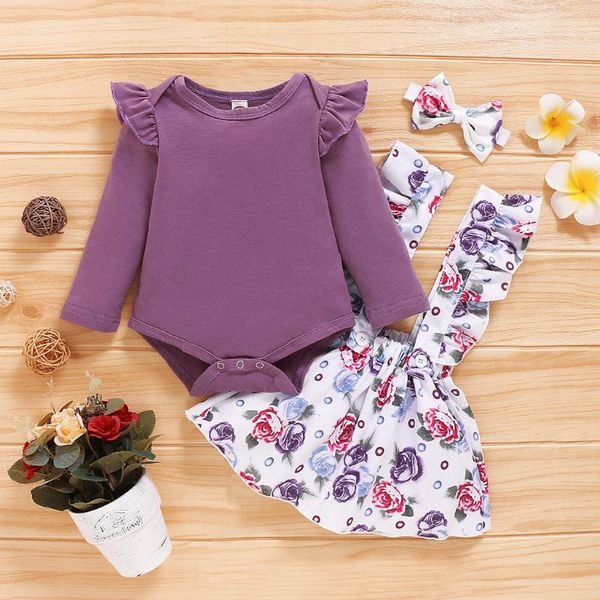 

clothing sets #52 infant baby girls solid romper bodysuit+ruffle floral suspender skirts outfits kids winter clothes navidad, White