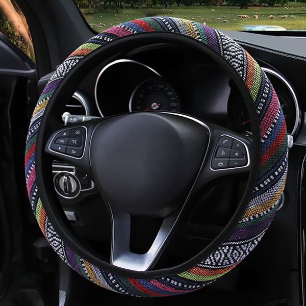 

flax car steering covers bohemia style steering wheel cover wheel cushion protector suitable for 37-38cm1