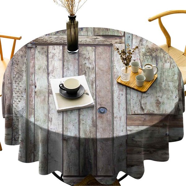 

waterproof round table cover old rustic barn door cottage country cabin theme rural mystic entrance of home