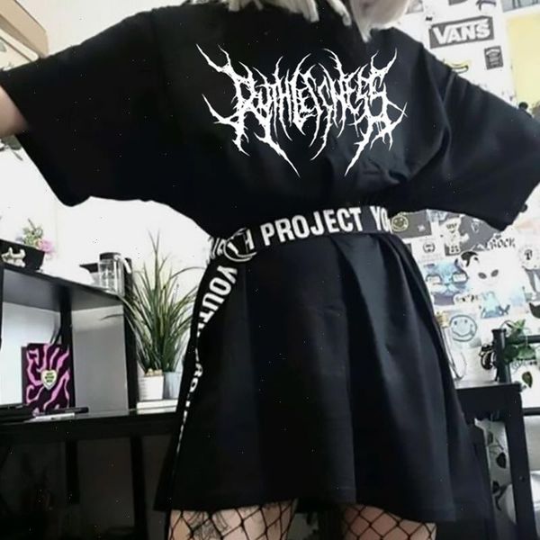

korean style casual letter print kpop punk ulzzang tees vintage gothic loose hip hop black t-shirts women clothes, White