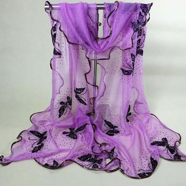 

Vintage scarf Colorful Butterfly Gauze Veil Scarf New Luxury Lace Edged Women Long Large Soft Wraps Shawl foulard femme, Blue;gray