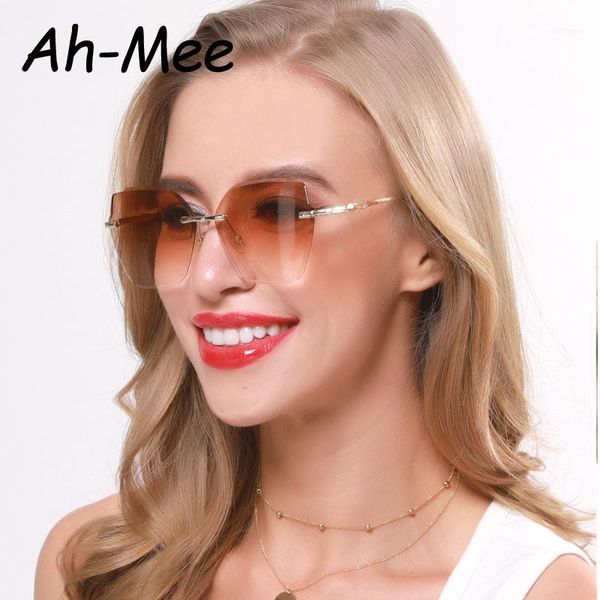 

New Rimless Cat Eye Sunglasses Women Gradient Luxury Square Sun Glasses Female Fashion Eyeglasses Brand Designer Oversize Shades1, White;black