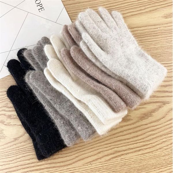 

New Imitation Hair Gloves Female Korean Version Solid Color Full Fingers Women Gloves Mittens Girls Winter Riding1, Blue;gray
