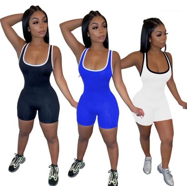 

2021 new arrivals solid color skinny shorts rompers summer sleeveless crew neck womens jumpsuits fashion casual womens clothing, Black;white