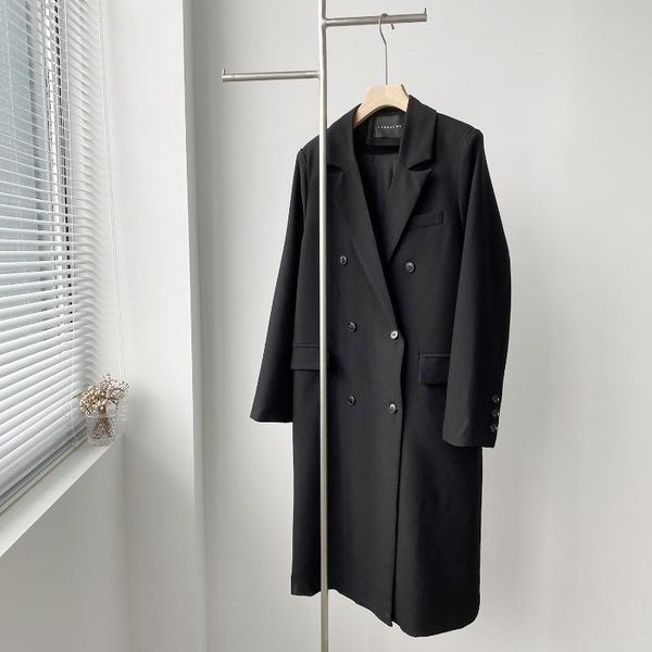 

women's suits & blazers autumn elegant women black long blazer sleeve loose double button winter thicken coat, White;black