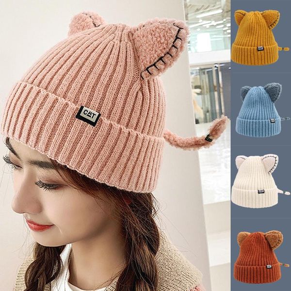 

beanie/skull caps knitted women beanie soft winter warm hats cute animal crochet hat skullies beanies girls ladies casual cap gorra de mujer, Blue;gray