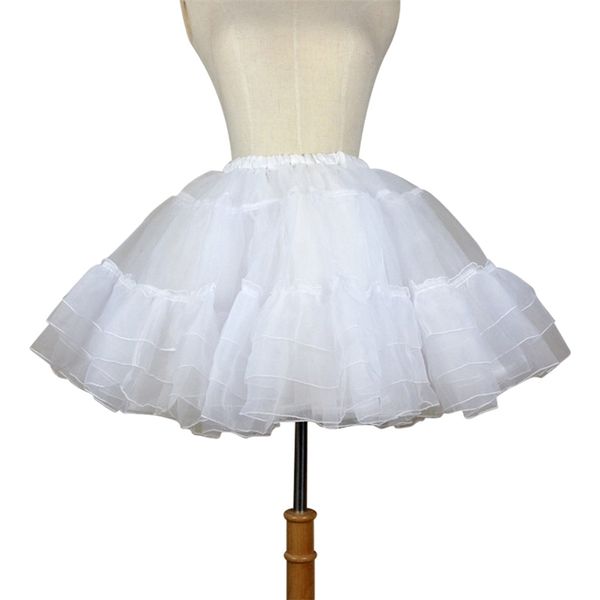 Organza curto anágua lolita branco / preto tutu saia para as mulheres t200712