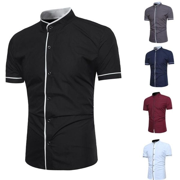 

men's casual shirts 2021 summer fashion men slim fit short sleeve muscle tee blouse solid chemise hommez0320, White;black
