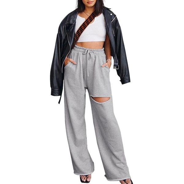 

women trousers solid color side pockets drawstring lace up loose high waist wide leg pants spring autumn leisure wear sportwear, Black;white