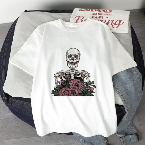 

tshirt cartoon shortly horror skull and cute cat female kawaii t shirt women harajuku funny ulzzang t-shirt mujer camisetas, White