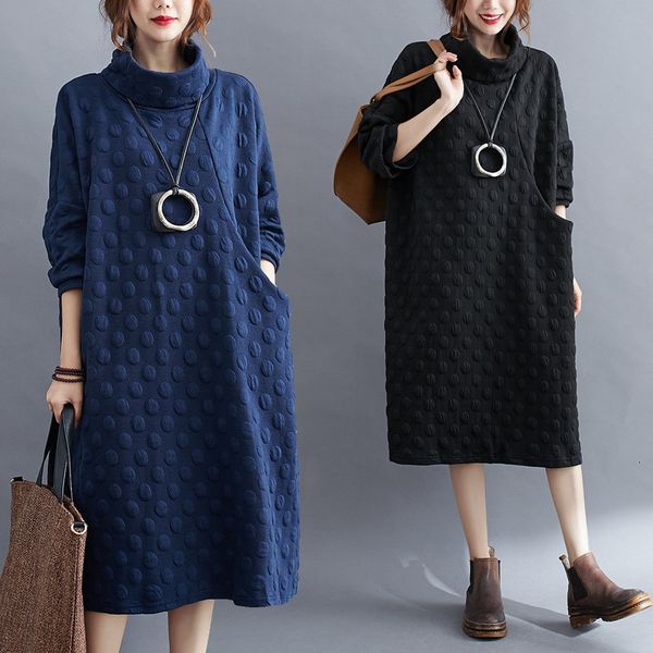 

autumn / winter 2020 new large women's high collar long sleeve sweater dress if6261, Black;gray