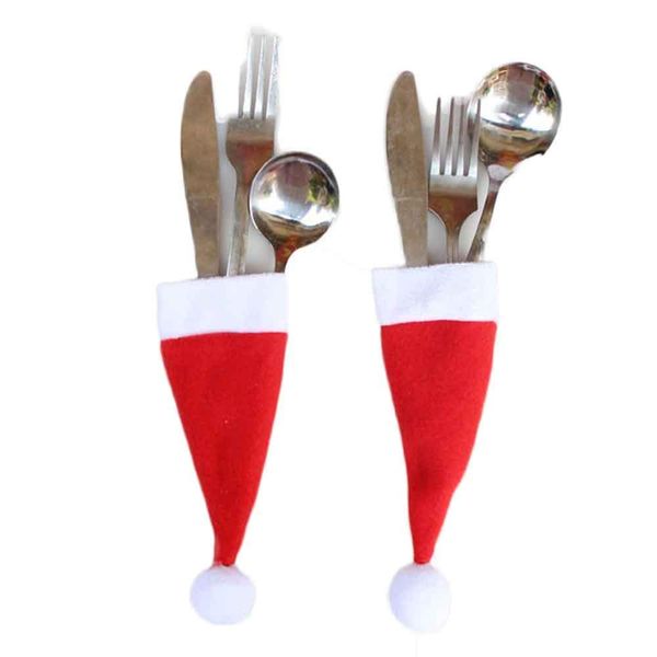 

2020 christmas decor tableware bag mini christmas caps knife fork spoon holder new year home decoration small christmas hat h bbyvml