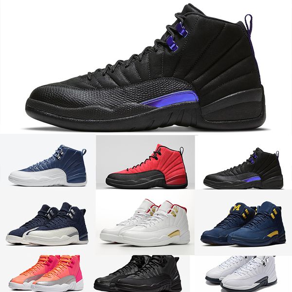 

new indigo 12 dark concord reverse flu game international flight 12s basketball shoes blue white men sports shoes reverse flu game 40-47