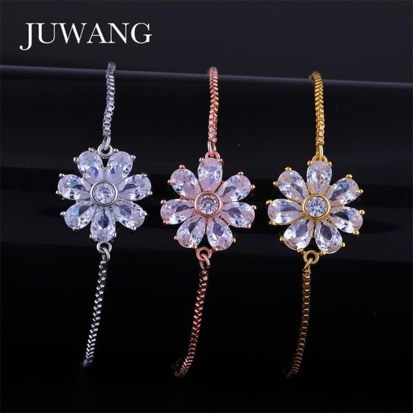 

juwang cute clear crystal flower charms bracelets for women girl gold color chain bracelet fashion jewelry gift, Black