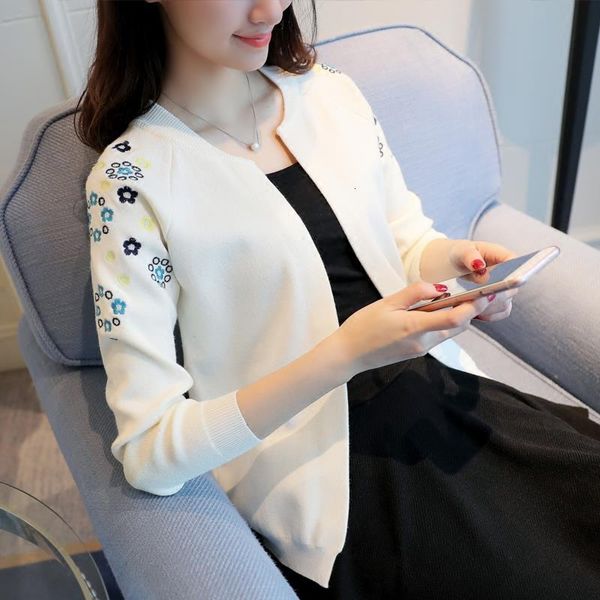 

knit a female cardigan the new 2018 autumn fashion short woman with a small shawl embroidered cardigan sweater coat, White;black