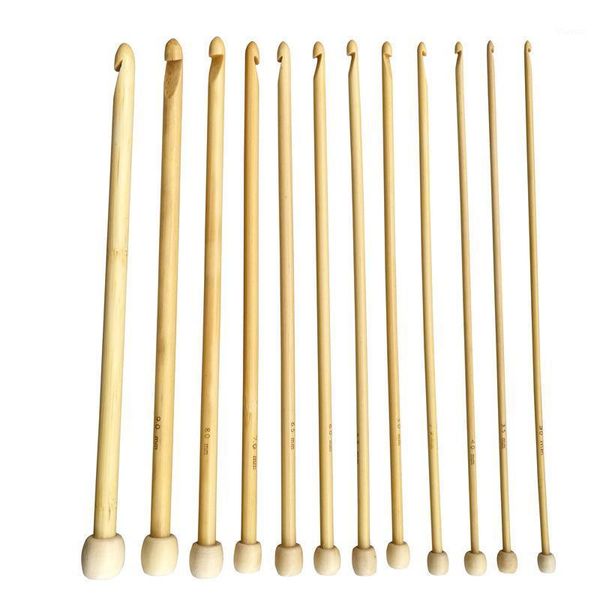 

12pcs/set 25cm natural color natural bamboo single pointed afghan tunisian crochet hooks needles1, Black