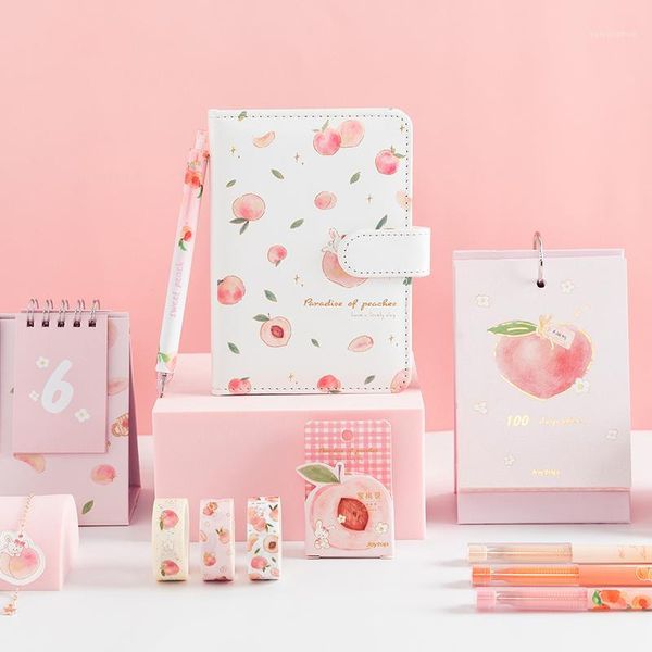 

kawaii stationery collection summer peach stationery set small fresh magnetic buckle pen tape countdown calendar1, Purple;pink