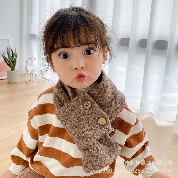 

2020 button new knitted korean children's versatile scarf autumn and winter cashmere wool like warm shawl neck l5ytoc8skm93, Red;brown