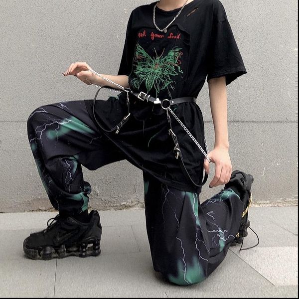 

hip hop joggers women autumn grunge aesthetic print sweatpants women streetwear korean style fashion high waist pants, Black;white
