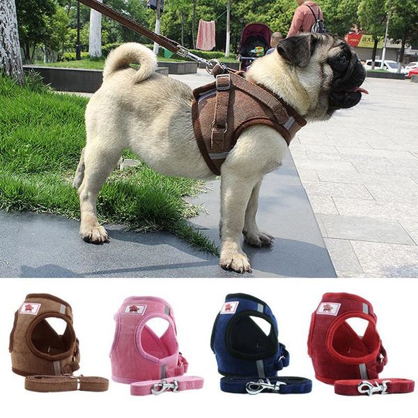 

pet dog cat harness with leash adjustable vest walking supplies soft breathable collar puppy for small medidum large dogs
