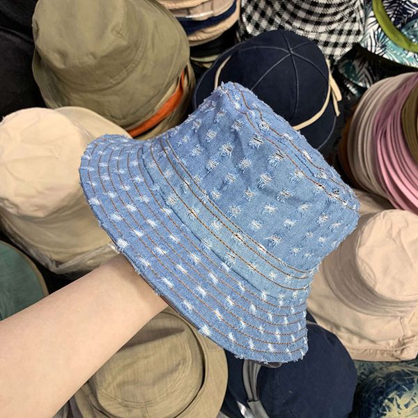 

small wind hole cowboy fisherman women's korean versatile casual foldable sunshade hat, Blue;gray