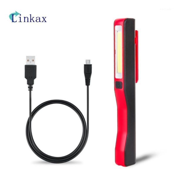 

flashlights torches mini inspection lamp cob led usb rechargeable magnetic pen rotation clip hand torch work lights red/black/orange1