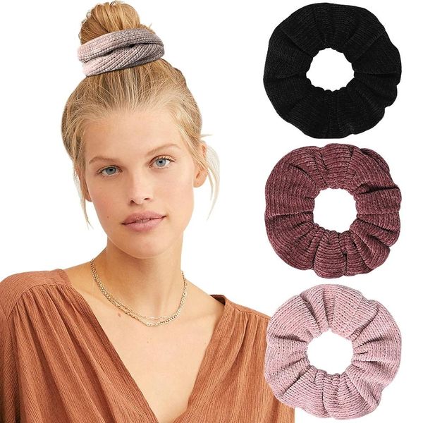 

fashion hair scrunchies bobble solid color sports elastic dance headband rope women band ring soft scrunchie ponytail, Slivery;white