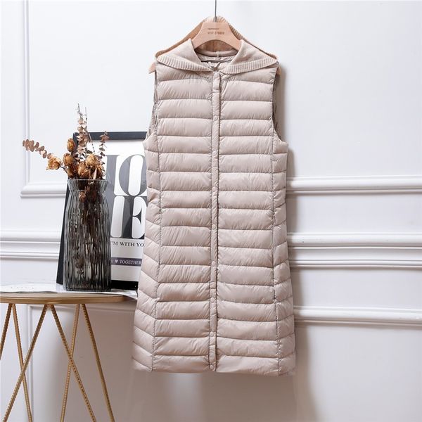 

2021 new 4xl ultra light vest women hooded lightweight waistcoat female down coat long slim sleeveless eza7, Black;white