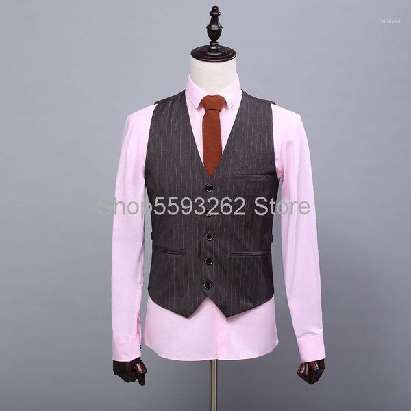 

men's vests autumn casual men's suit vest slim thin striped1, Black;white