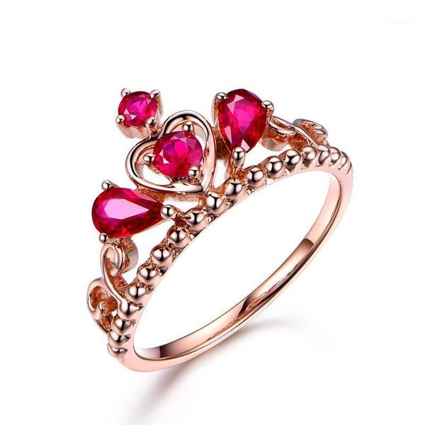 

wedding rings royal rose gold luxury crown for women charms engagement fine jewelry with shuning red water drop shape zircon pave1, Slivery;golden