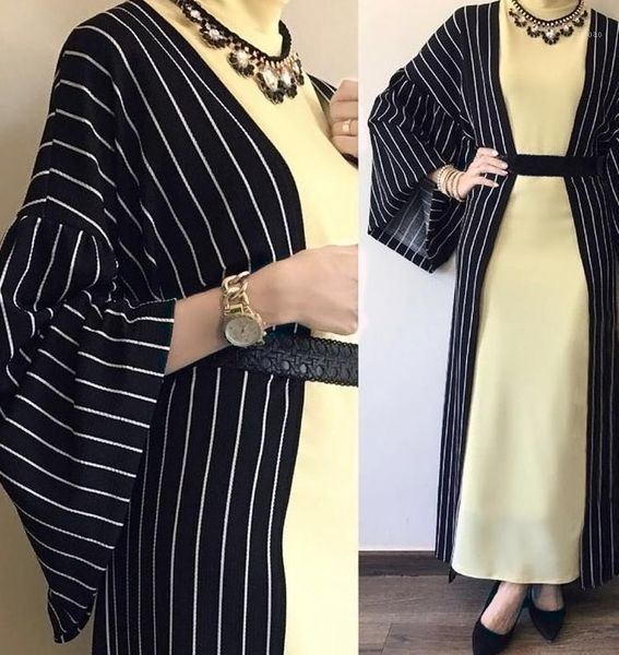 

muslim striped stitching abaya cardigan maxi dress long robe gowns tunic kimono middle east ramadan dubai arab islamic clothing1, Red