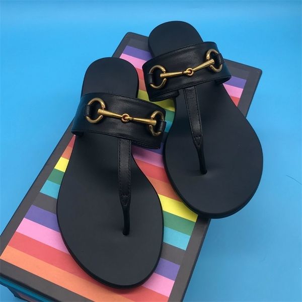 

summer women classic buckle design real leather flip flops lady beach slippers g035 big size 44 y200624, Black