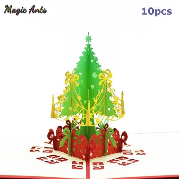 

10 pack marry рождественская елка всплывает карты с конвертом наклейки лазерные вырубки новогоднее поздравительные открытки santa подарки ка