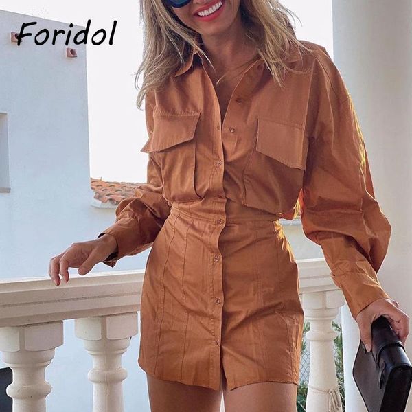 

foridol backbloble рубашка платье женщины весна осень коричневые короткие карманы платье повседневная кнопка с длинным рукавом хлопок шикарн, Black;gray