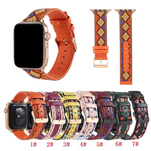 Cinturino in pelle per cinturino Apple Watch 42mm 38mm Serie 3 2 Cinturino con cinturino modello etnico per iWatch Serie 4 5 6 Taglia 40mm 44mm